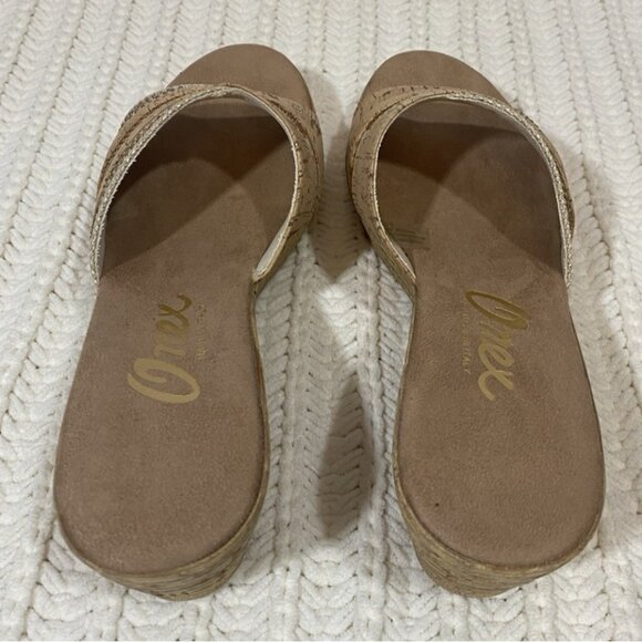 Onex Blanche Linen Stones Cork Wedge Sandals Shoes Made in Italy Womens 11 - Picture 5 of 13